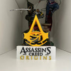 Placa Assassin's Creed Origins – Letreiro Gamer Mesa, Enfeite Setup, Olho de Hórus 👁️☀️