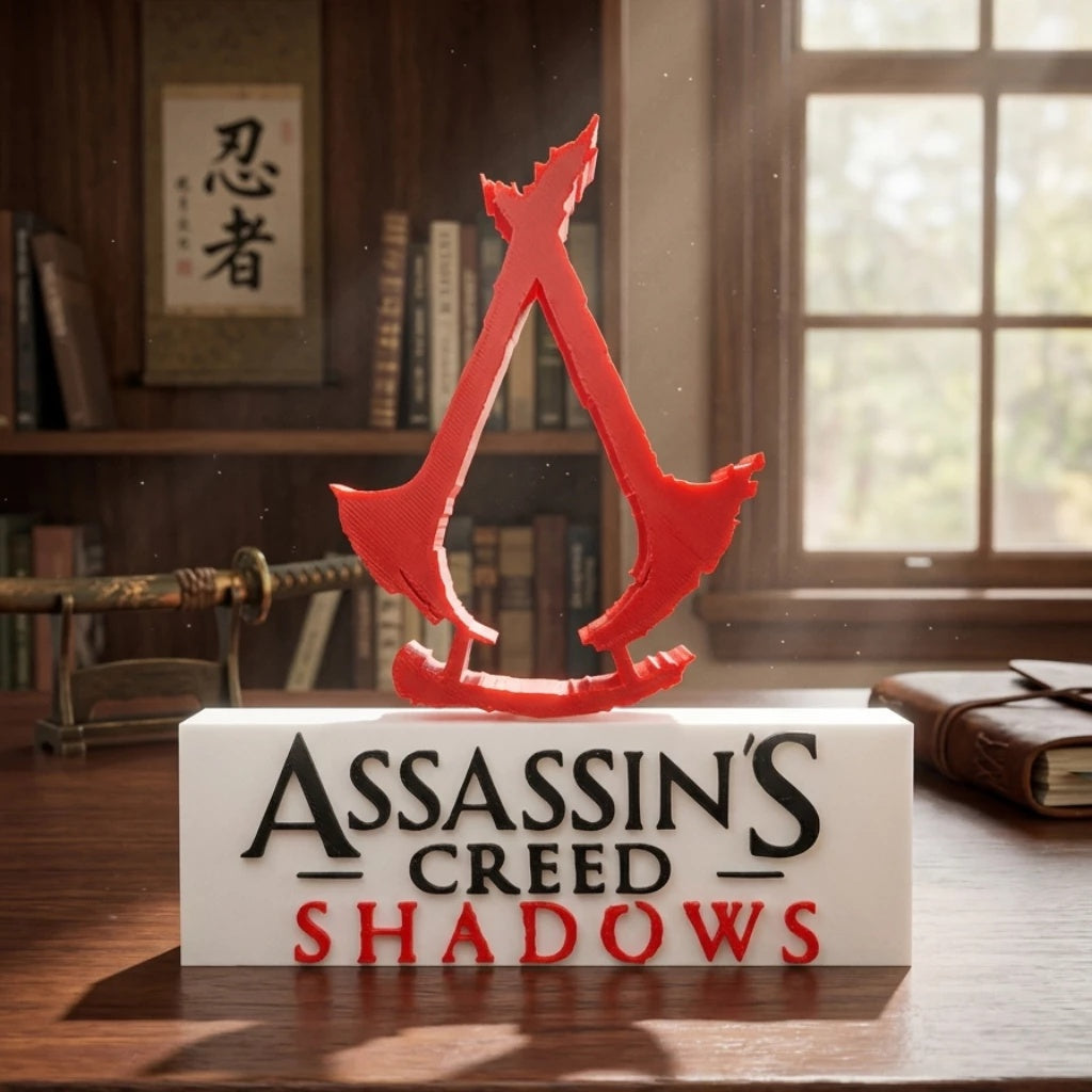 Placa Assassin's Creed Shadows – Letreiro Gamer Mesa, Enfeite Setup, Japão Feudal ⚔️🥷