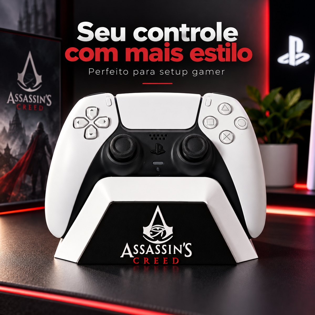 Suporte para Controle PS5 Assassin's Creed Base Gamer Decorativa