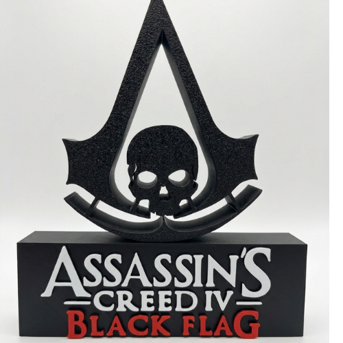 Placa Assassin's Creed Black Flag – Letreiro Gamer Mesa, Enfeite Setup, Caveira 💀⚔️