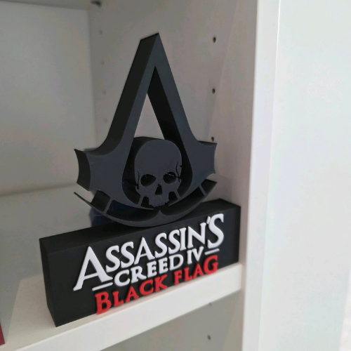 Placa Assassin's Creed Black Flag – Letreiro Gamer Mesa, Enfeite Setup, Caveira 💀⚔️