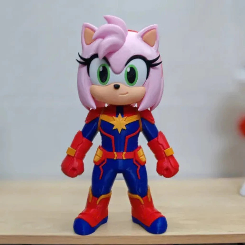 Amy Rose Capitã Marvel - Boneco Action Figure - Edição Especial Mashup Sonic x Avengers 🦸‍♀️✨