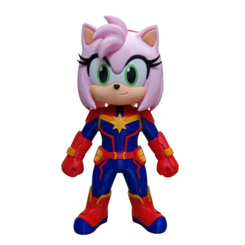Amy Rose Capitã Marvel - Boneco Action Figure - Edição Especial Mashup Sonic x Avengers 🦸‍♀️✨