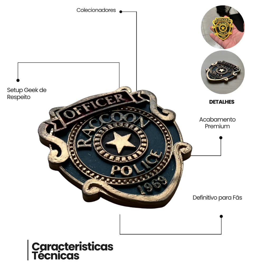 Distintivo Raccoon Police R.P.D. - leon kennedy re9 -  Resident Evil Colecionador 🔥💎🎬