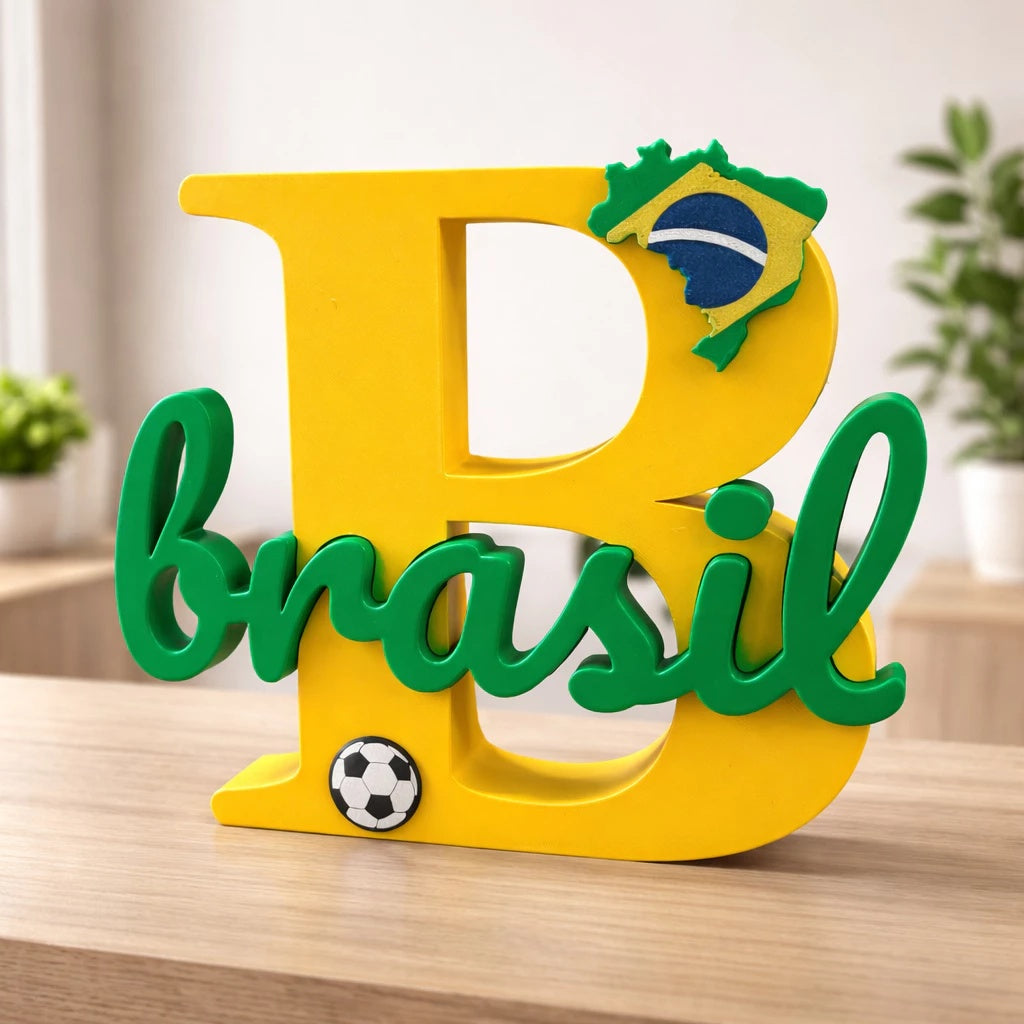 Placa Brasil Decorativa – Enfeite Copa do Mundo, Letreiro Mesa, Escultura B 🗺️💎