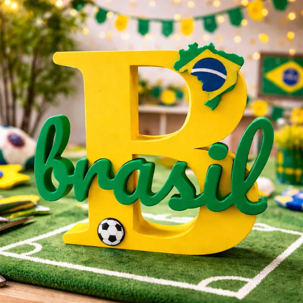 Placa Brasil Decorativa – Enfeite Copa do Mundo, Letreiro Mesa, Escultura B 🗺️💎