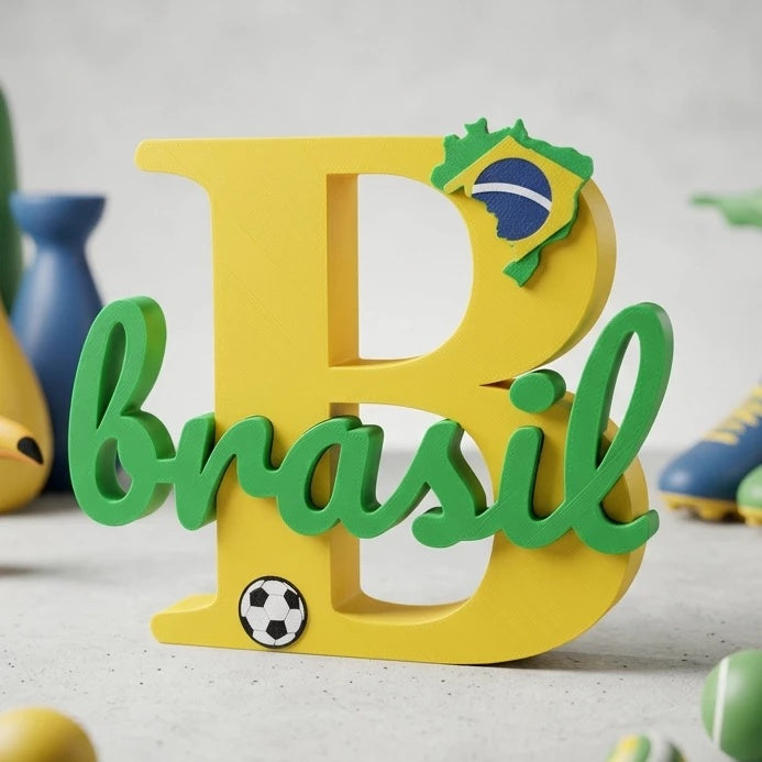 Placa Brasil Decorativa – Enfeite Copa do Mundo, Letreiro Mesa, Escultura B 🗺️💎