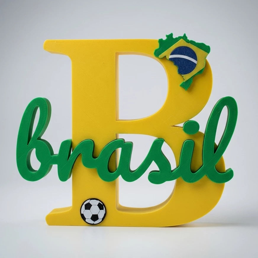 Placa Brasil Decorativa – Enfeite Copa do Mundo, Letreiro Mesa, Escultura B 🗺️💎