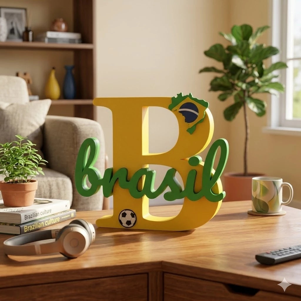 Placa Brasil Decorativa – Enfeite Copa do Mundo, Letreiro Mesa, Escultura B 🗺️💎